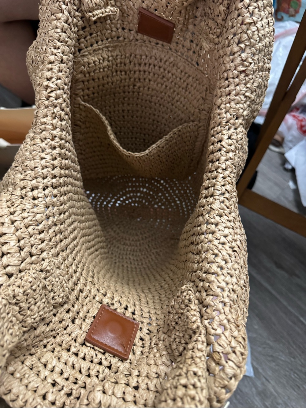 New with tag sol and mer Woven Straw Tote Bag in Natural Tan - Picture 3 of 5